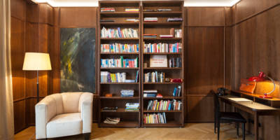 Wohnzimmer Bücherregal Eiche gebeizt Tabak